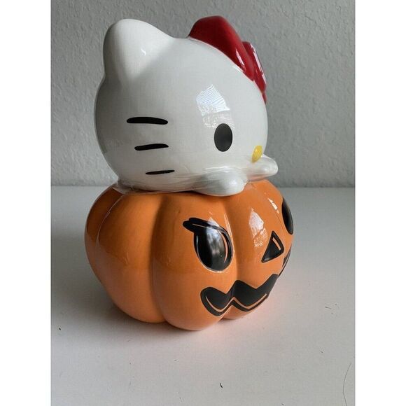Hello Kitty Halloween Large Jack-o-Lantern Pumpkin Ceramic Cookie Jar NEW - Picture 8 of 10